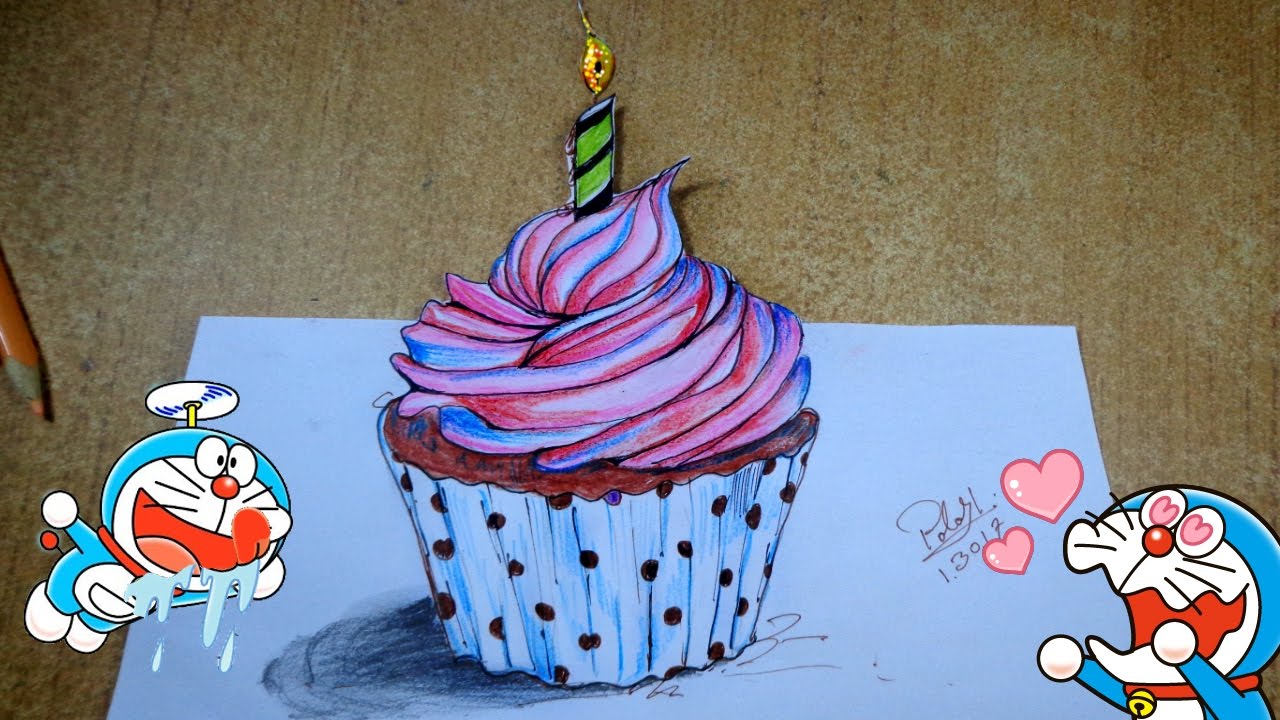 1280x720 Cupcake Painting On Color Pencil Happy Birthday Cake Drawing