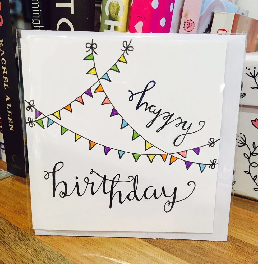 976x1000 Happy Birthday Card Flag Cute White Design Handmade Drawn Pen