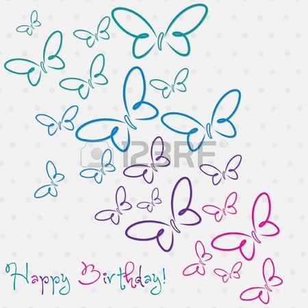 450x450 Multi Colored Hand Drawn Happy Birthday Butterfly Card In Vector