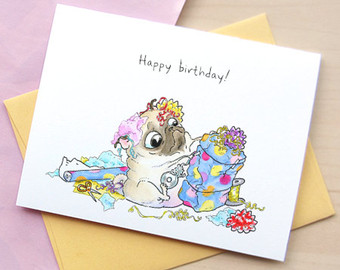 340x270 Tipton's Cupcakes Pug Birthday Card Funny Birthday Card