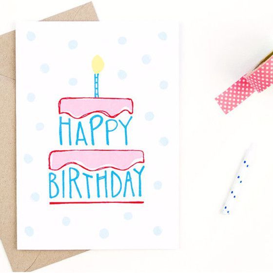 560x560 Happy Birthday Card Hand Drawn, Happy Birthday And Envelopes