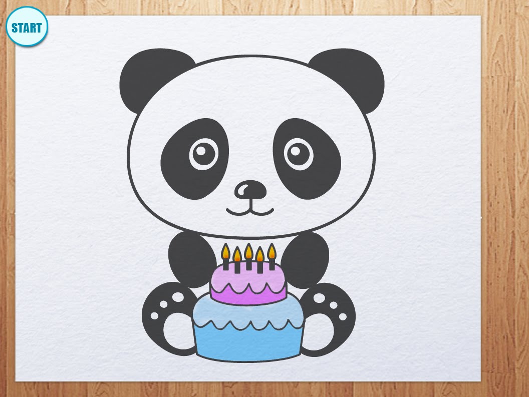 1056x793 How To Draw Panda With Birthday Cake