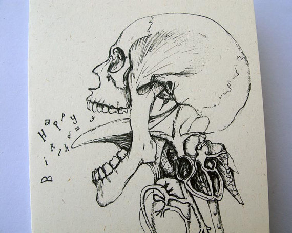 570x455 Skull Drawing Creepy Gothic Happy Birthday Card By Mireog,