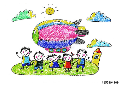 500x354 Kids Drawing Kindergarten School Happy Children With Airship