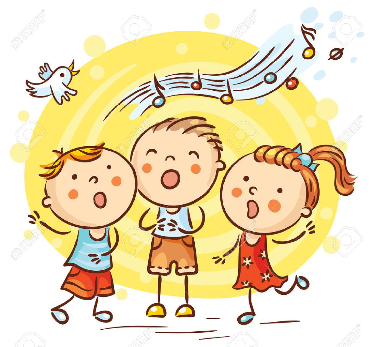 1300x1207 52582360 Happy Children Singing Songs Colorful Cartoon Vector