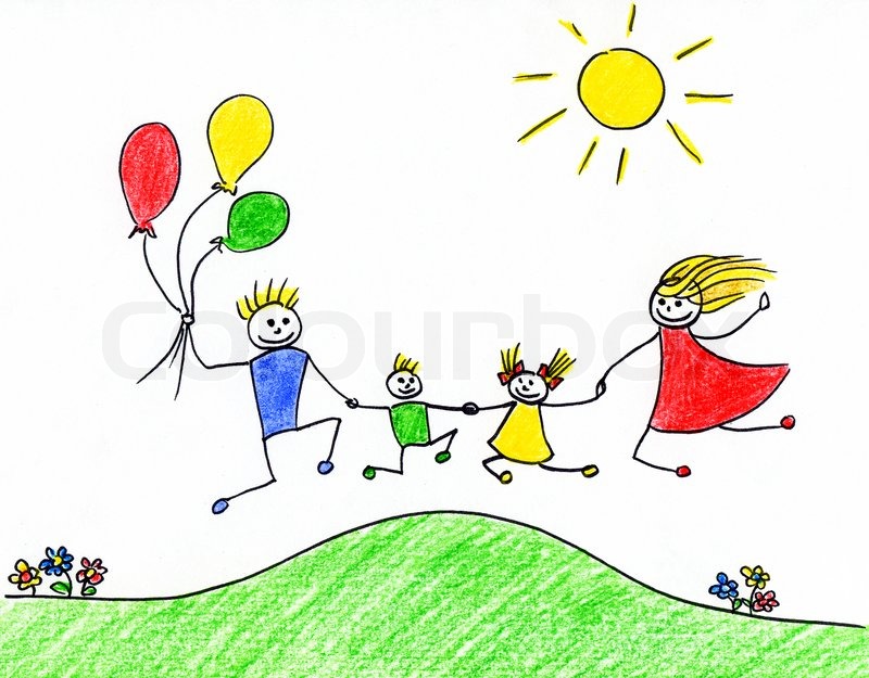800x625 Children's Drawing Of Happy Family Having Good Time Together