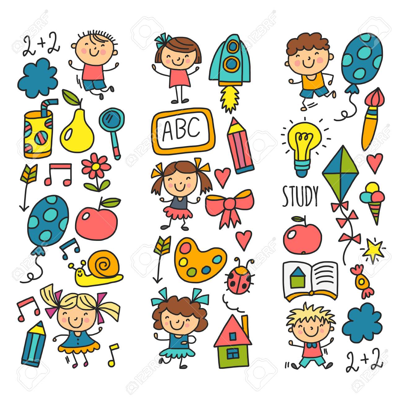 1300x1300 Kids Drawing Kindergarten. School Happy Children Play Illustration