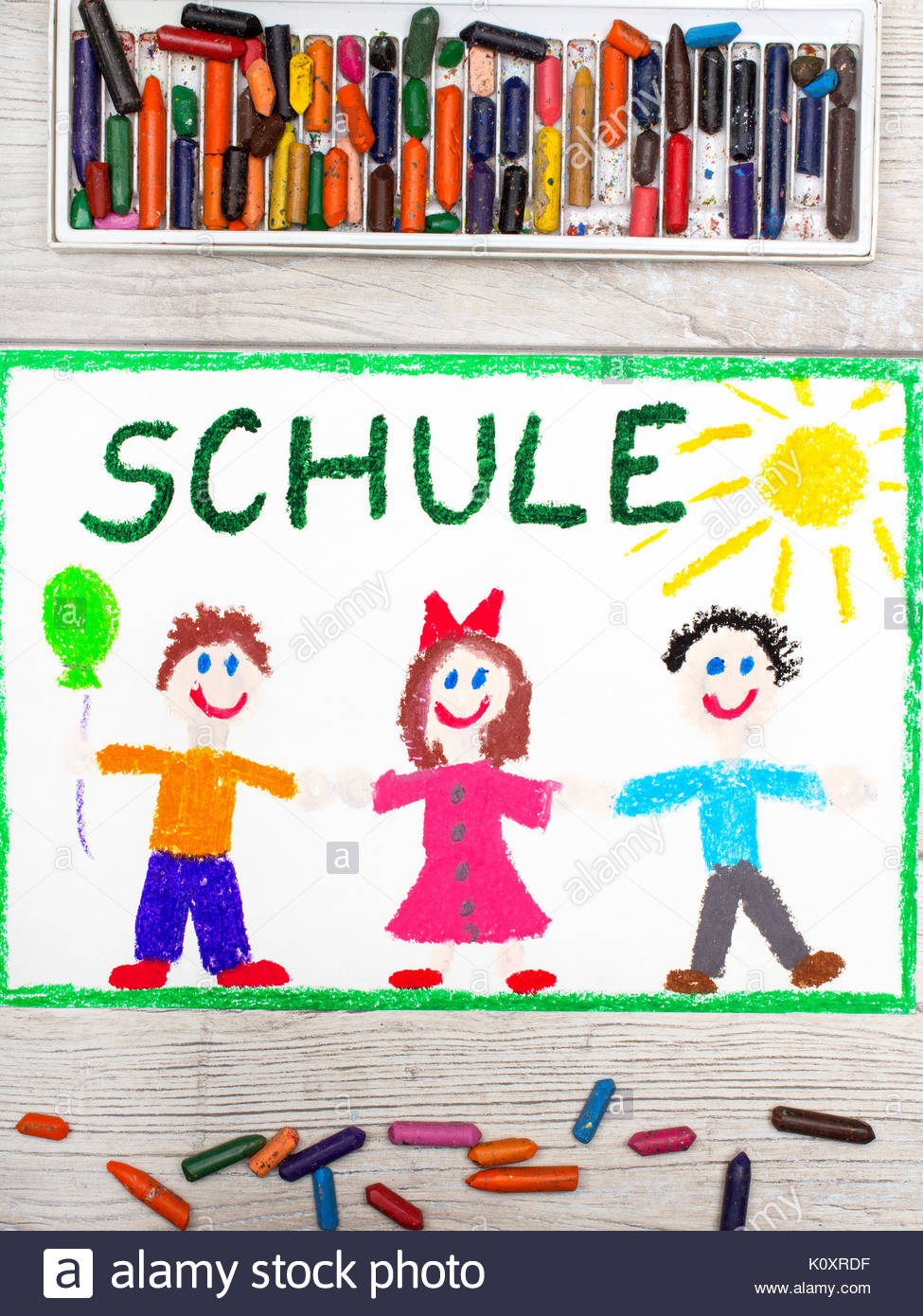 975x1390 Photo Of Colorful Drawing German Word School And Happy Children