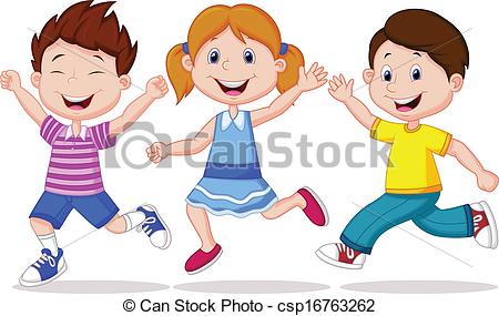 450x285 Vector Illustration Of Happy Children Cartoon Running Clip Art