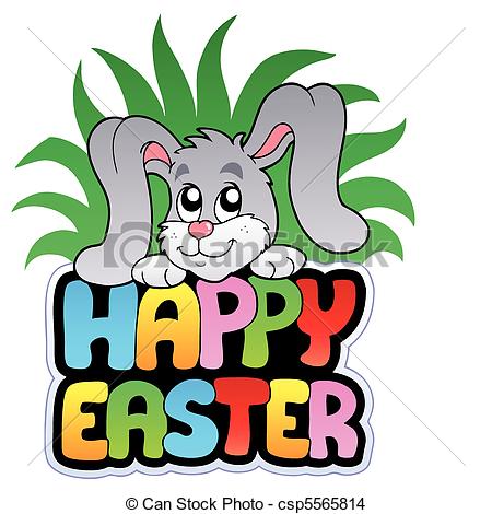 450x470 Happy Easter Sign With Cute Bunny