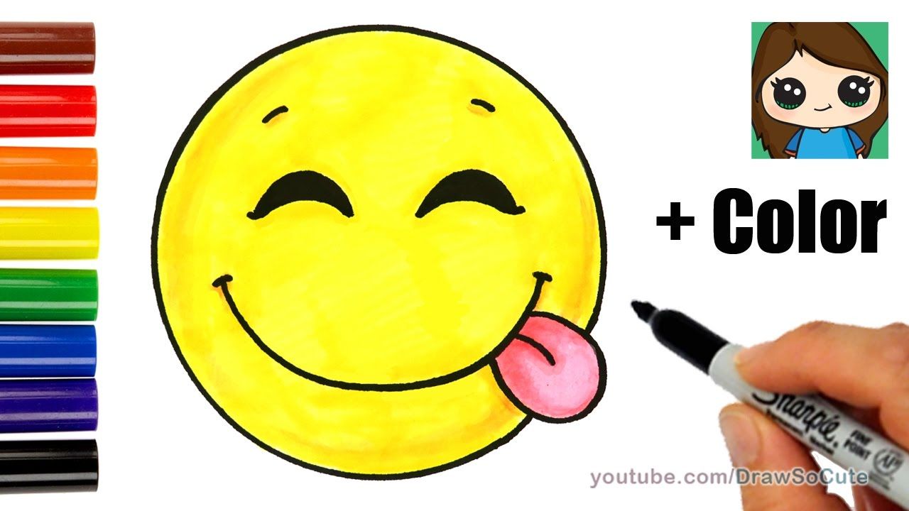 1280x720 How To Draw A Silly Happy Face Emoji With Coloring Easy Draw So
