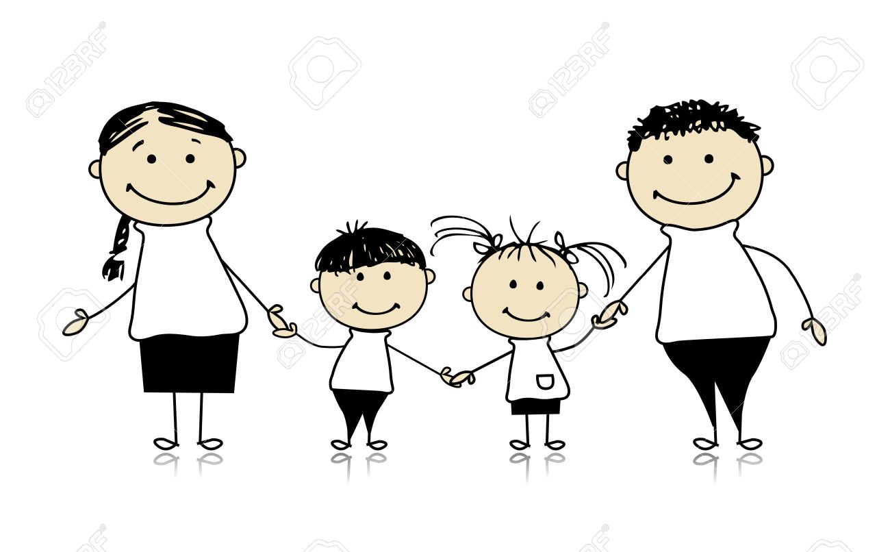 1300x806 Happy Family Smiling Together, Drawing Sketch Royalty Free