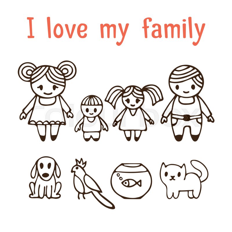 800x800 I Love My Family. Happy Family With Two Children In Cartoon Style