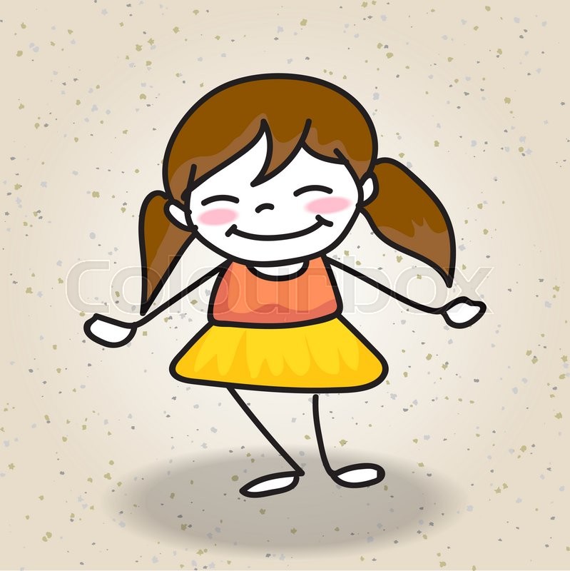 799x800 Happy Girl Hand Drawing Cartoon Character Vector Illustration