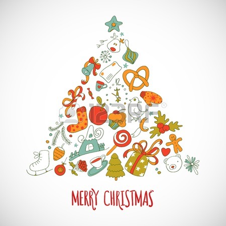 450x450 Vector Christmas Drawing Decor.vintage New Year Background. Happy