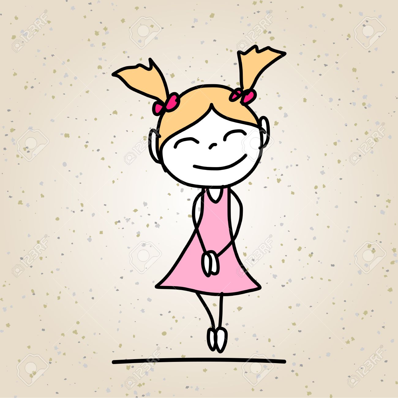 1300x1300 Hand Drawing Happy Kid, Cute Girl In Pink Dress, Vector