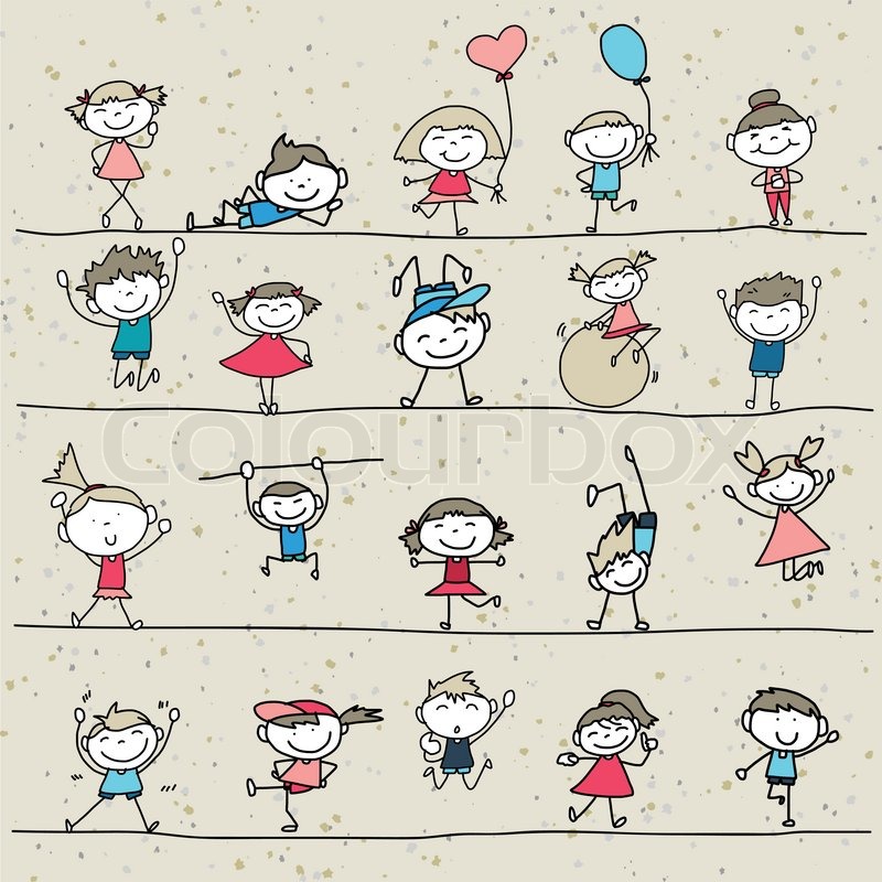 800x800 Hand Drawing Cartoon Happy Kids Playing Stock Vector Colourbox