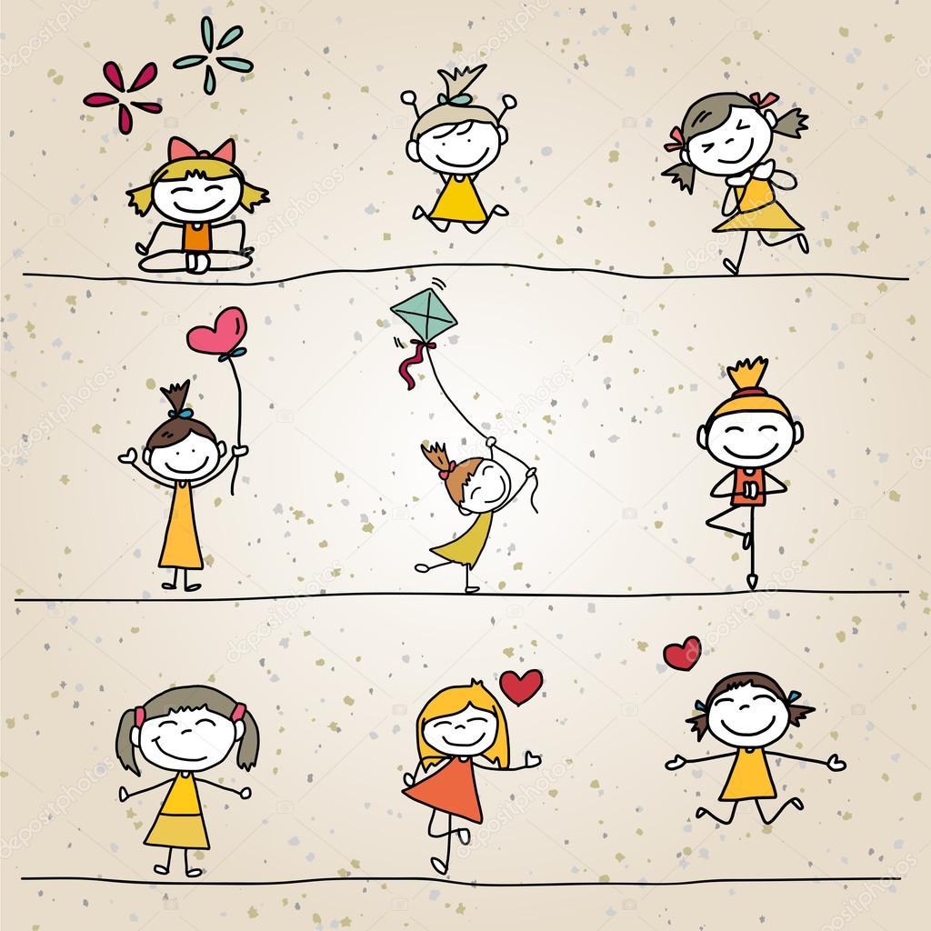 1024x1024 Hand Drawing Cartoon Happy Kids Stock Vector Atthameeni