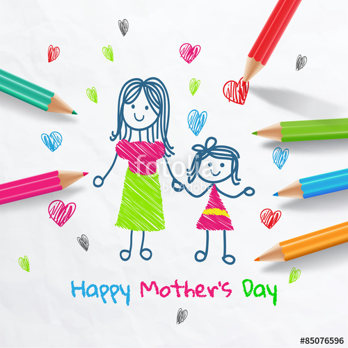 500x500 Happy Mother's Day.draw With Colored Pencils Stock Image