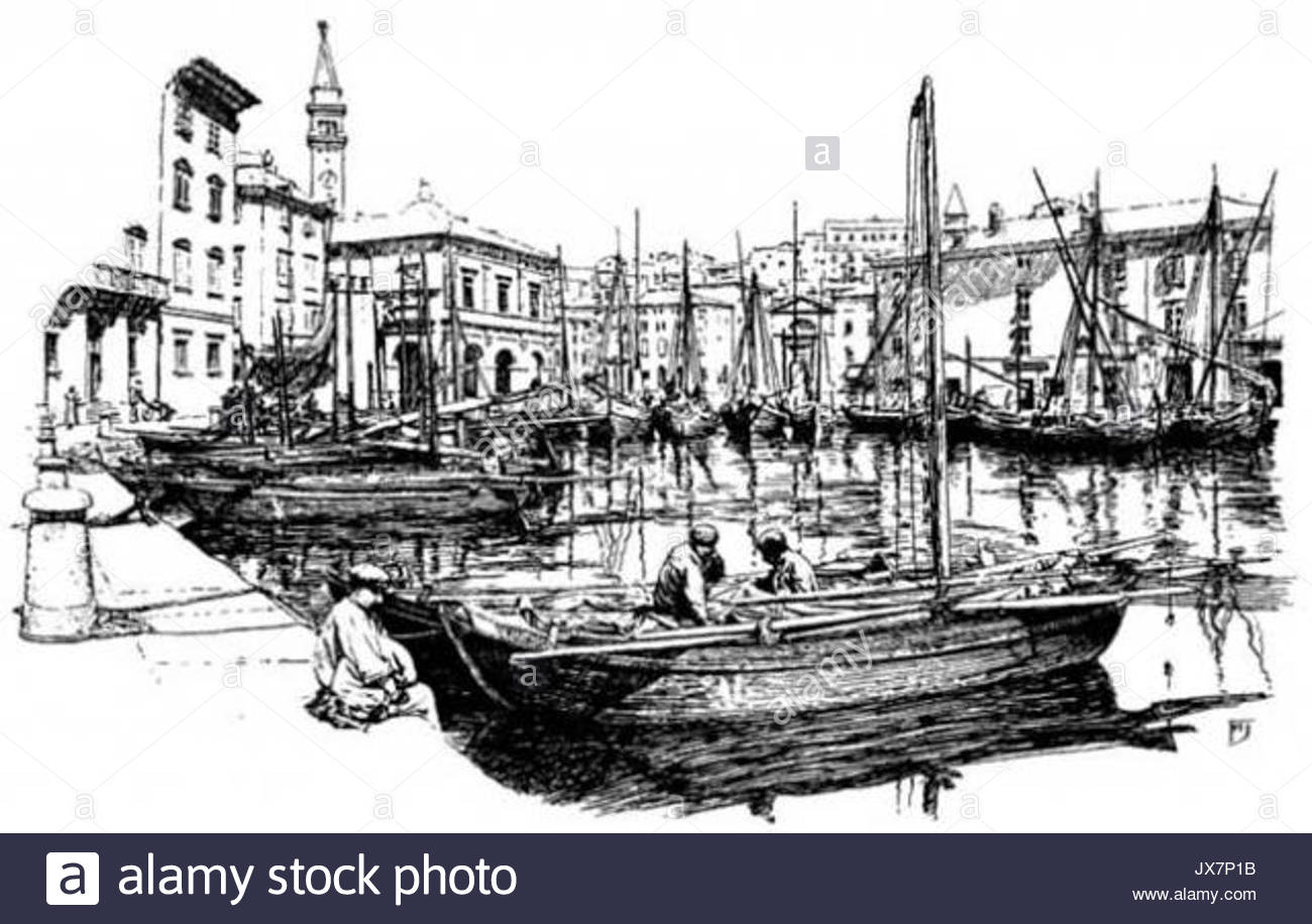 1300x916 Harbor Drawing Stock Photo 153834951