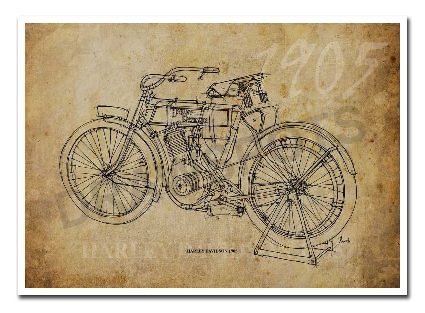 1360x1001 Harley Davidson 1905 Based On My Original Handmade Drawing