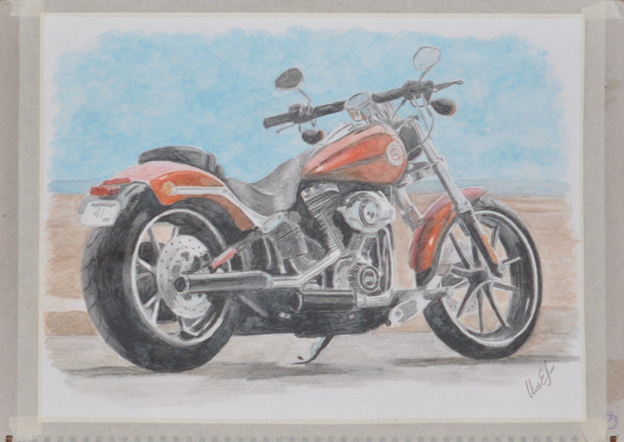 1280x907 Harley Davidson, My Art, Watercolor Pencils, Motorcycle Drawing