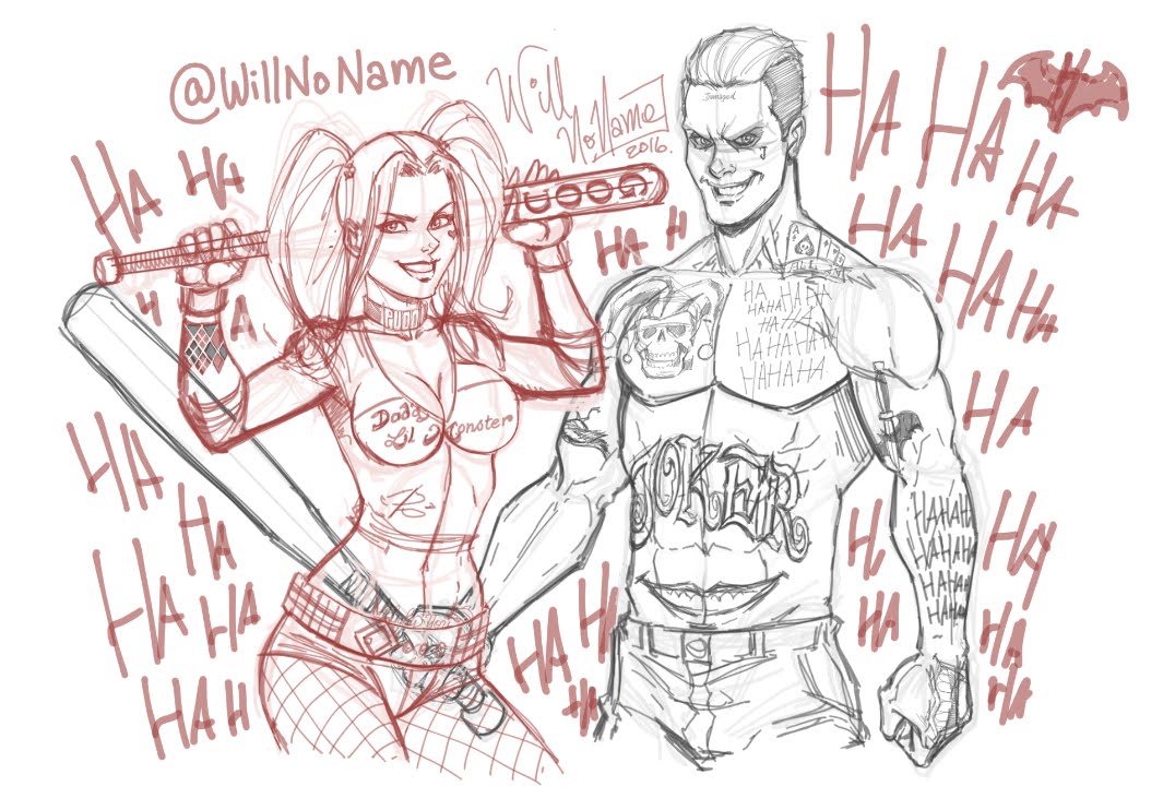 1076x731 Harley Quinn And The Joker Speed Drawing (Sketch)