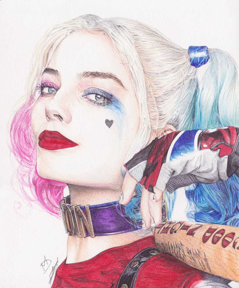 814x982 Harley Quinn Ballpoint Pen Drawing By Demoose21