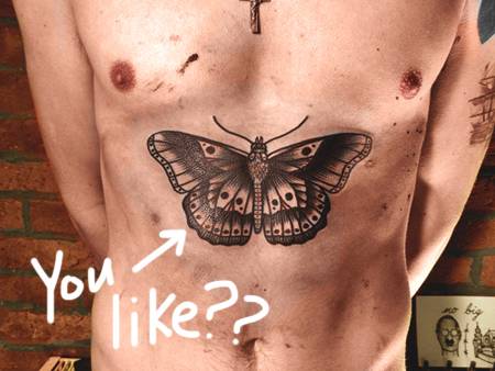 450x338 Did Harry Styles Ink A Massive Moth Onto His Chest! See It Here