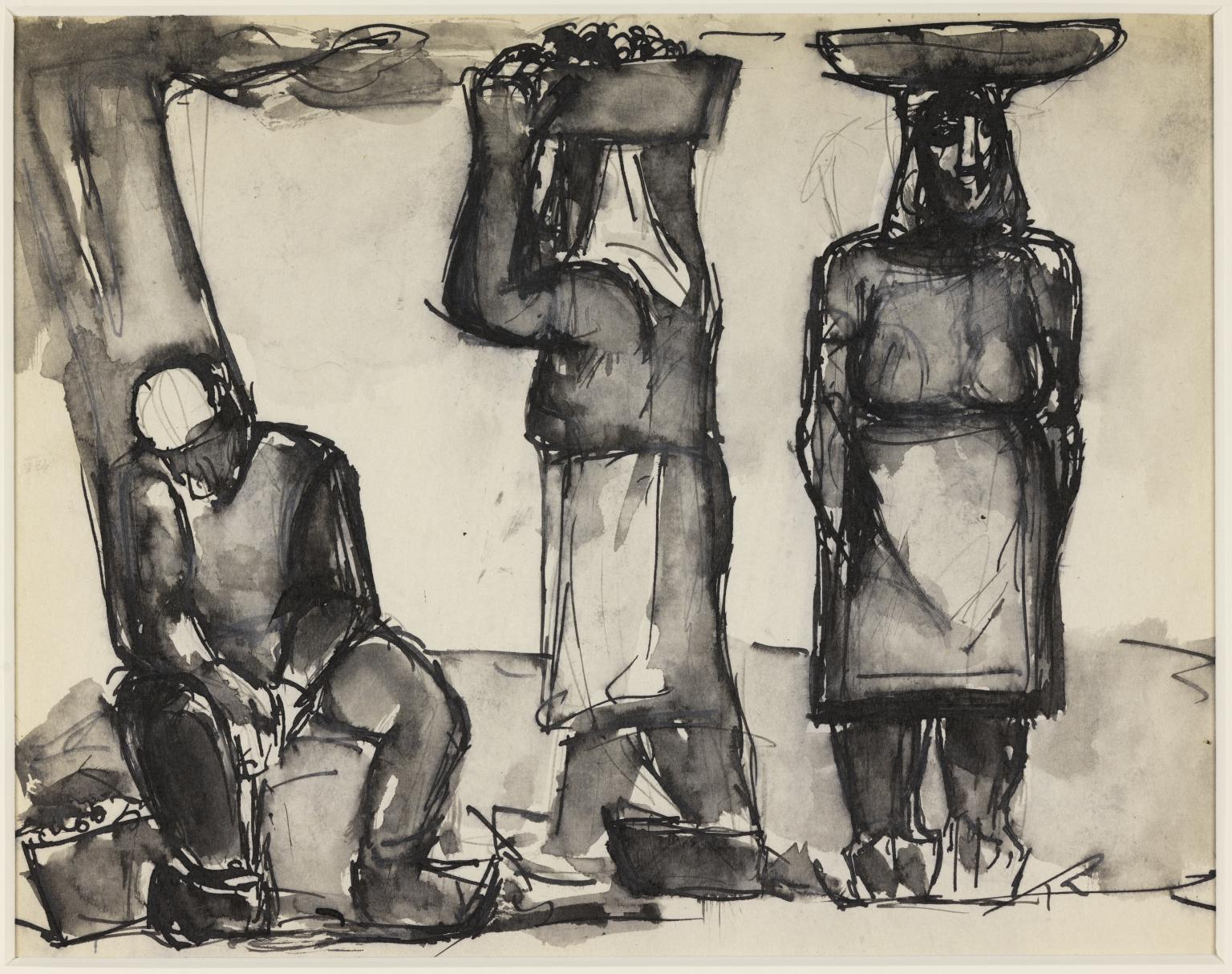 1536x1214 Sketch Of A Harvesting Scene, Man Resting Against A Tree Two