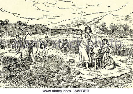 450x320 Child Drawing Harvesting Crop In Village, Top View Hands