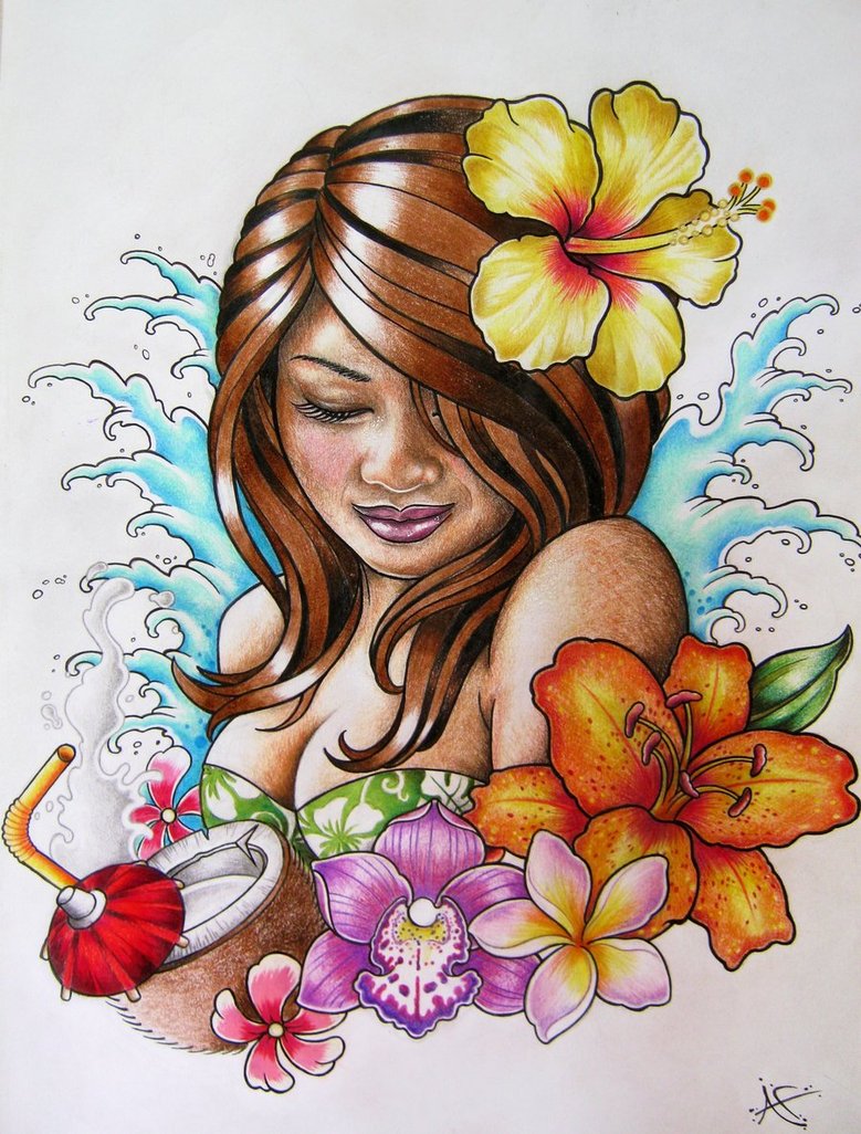 779x1026 Hawaiian Hula Girl Tattoo Design By Frosttattoo