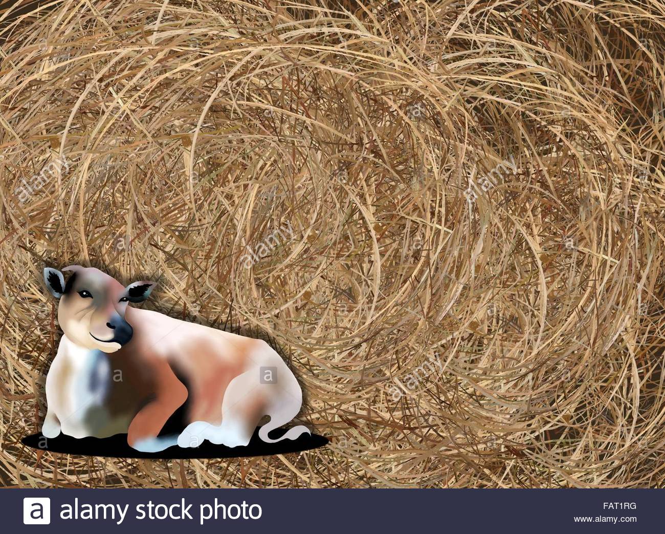 1300x1043 Hand Drawing Of A Lovely Smiling Cow On Beautiful Golden Hay Bale