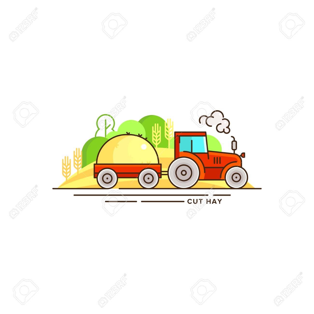 1300x1300 Tractor With Hay Flat Style Drawing. Royalty Free Cliparts