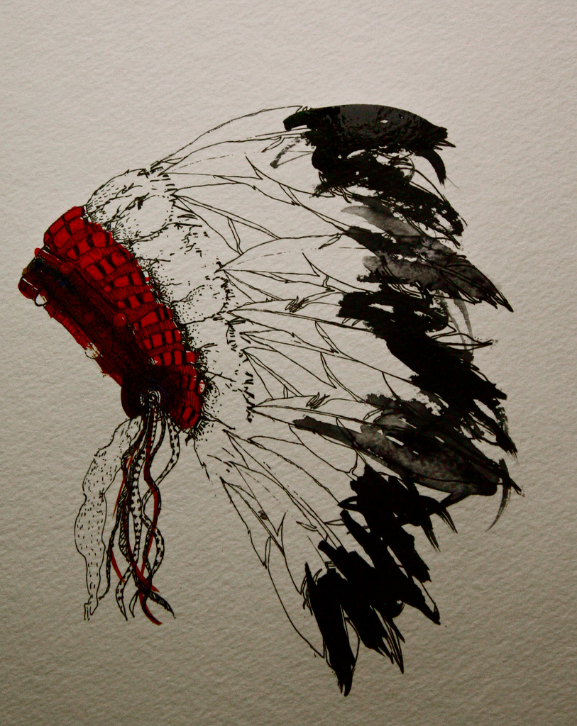 813x1024 Headdress Test A Pen Drawing Printed On Water Color Paper