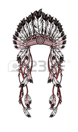 269x450 Set Of Hand Drawing Ink Black And White Indian Headdress. Vector