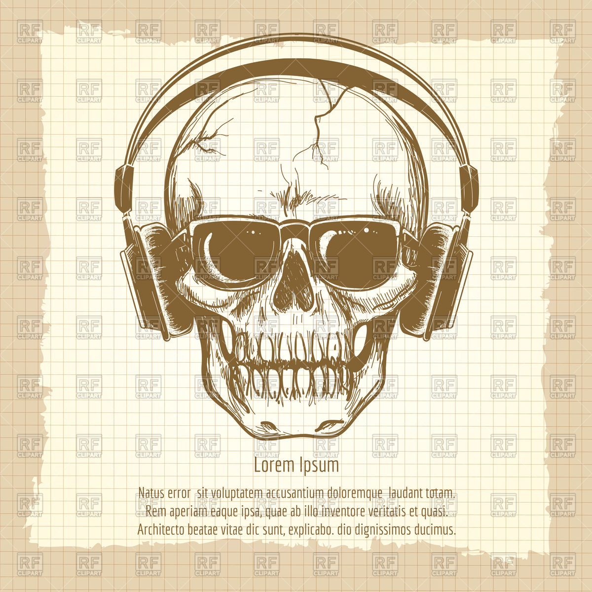 1200x1200 Drawing Skull Sketch With Headphones Vintage Style Royalty Free