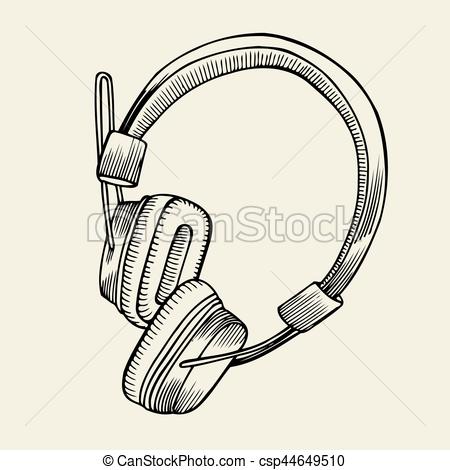 450x470 Headphones Sketch Vector Illustration. Sketch Vector Vector