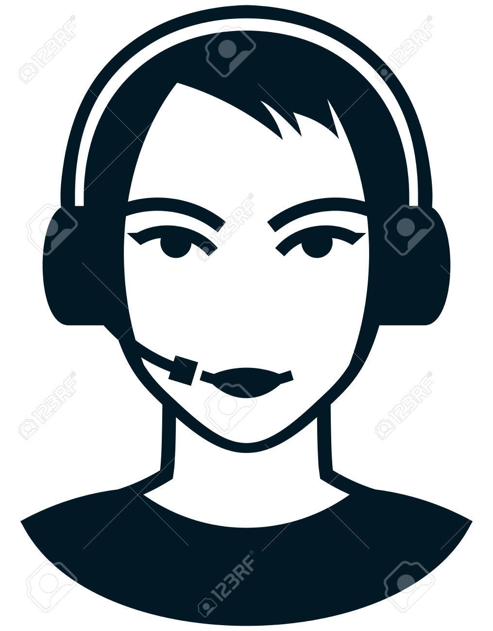 1015x1300 Young Woman Head In Headset Vector Simple Illustration Drawing