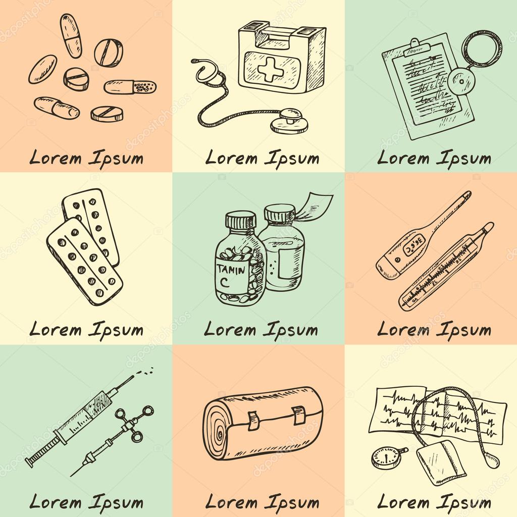 1024x1024 Health Care And Medicine Drawings. Stock Vector Fafarumba