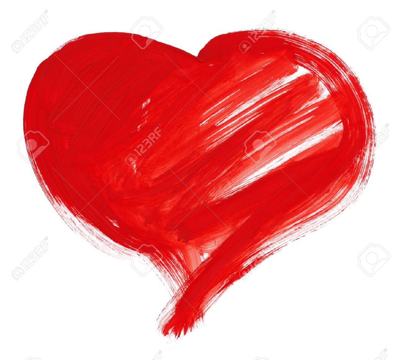 1300x1164 Red Big Heart Shape. Watercolor Drawing Stock Photo, Picture