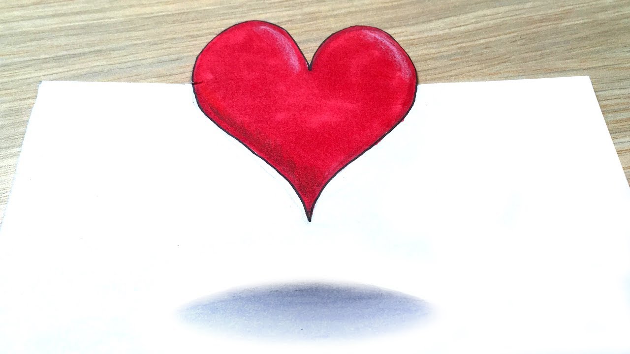 1280x720 How To Draw Cute Heart, 3d Trick Art Heart Drawing