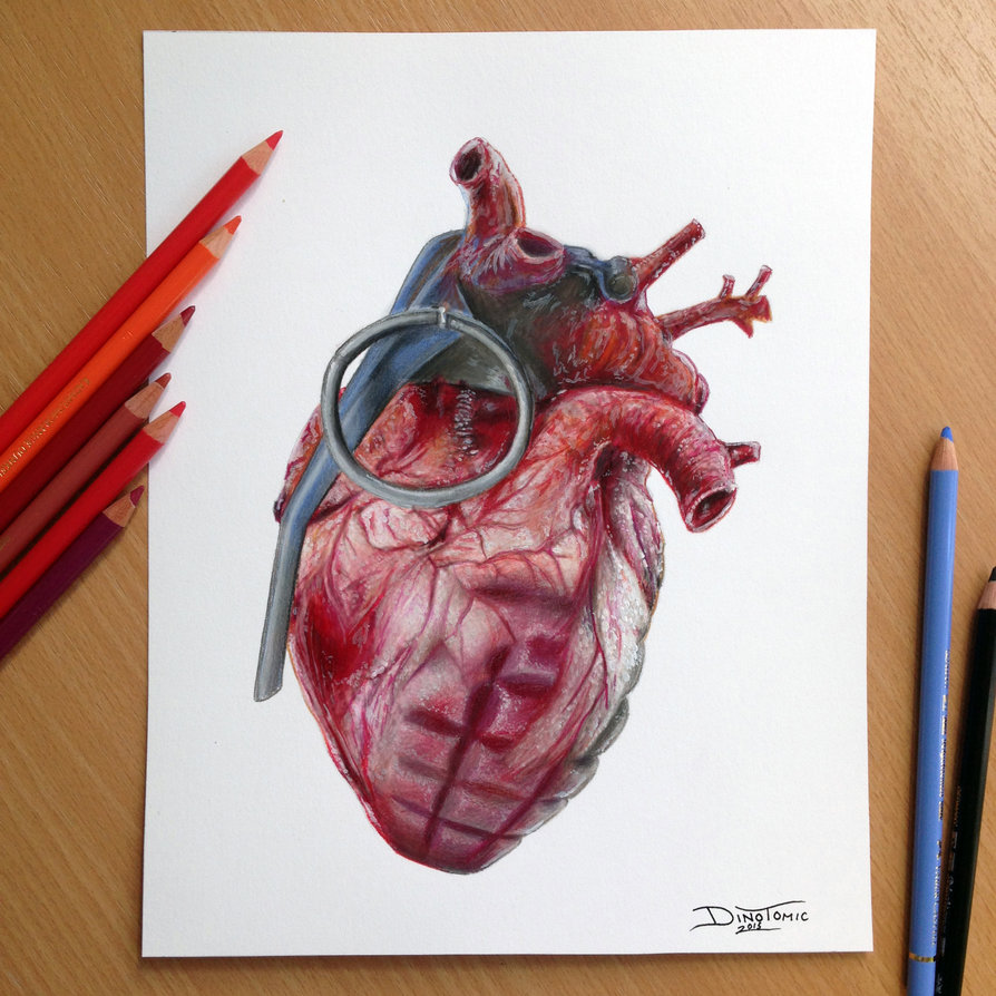 894x894 Grenade Heart Pencil Drawing By Atomiccircus