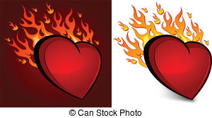 300x168 Heart On Fire. Hand Drawn Vector Illustration Or Drawing