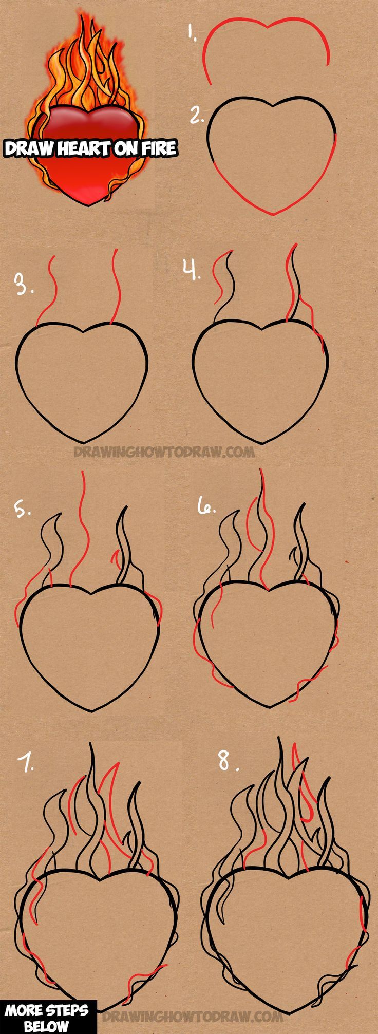736x2013 Learn How To Draw A Heart On Fire With Flames With Easy Steps