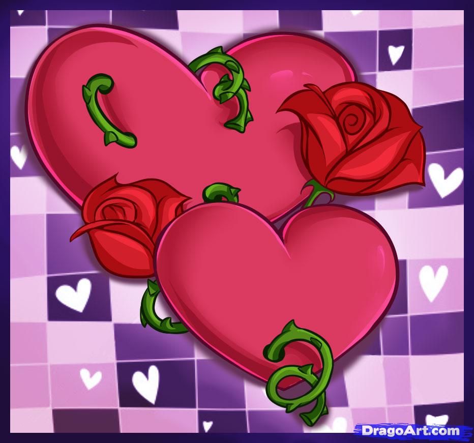932x871 How To Draw Hearts And Roses How To Drawings