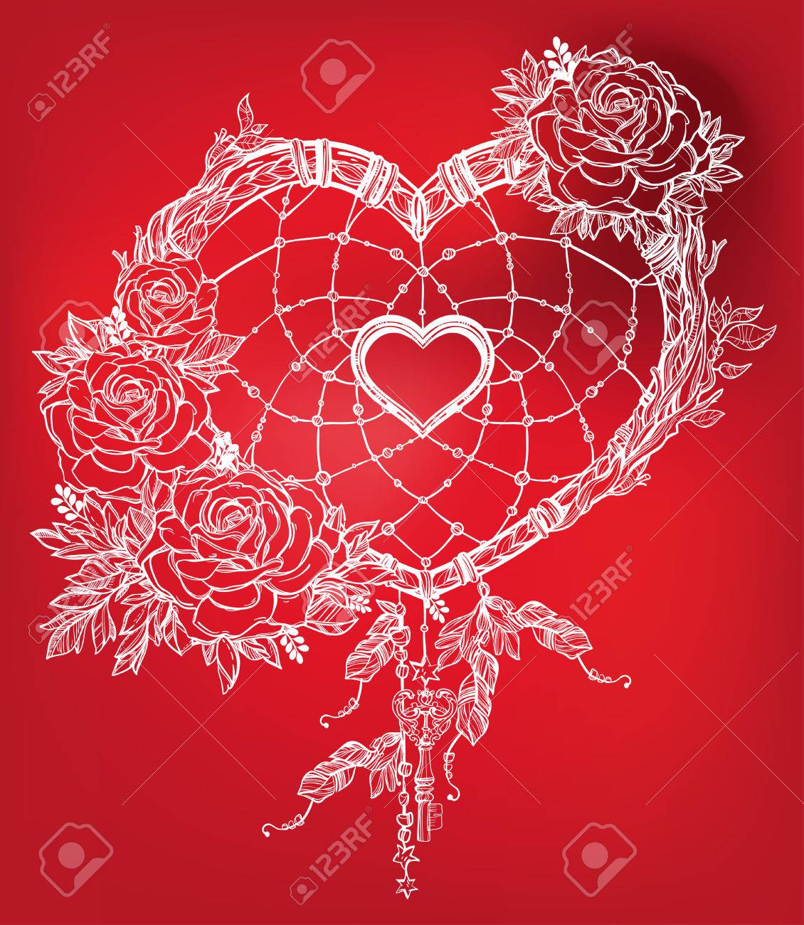 1130x1300 Hand Drawn Romantic Drawing Of A Heart Shaped Dream Catcher