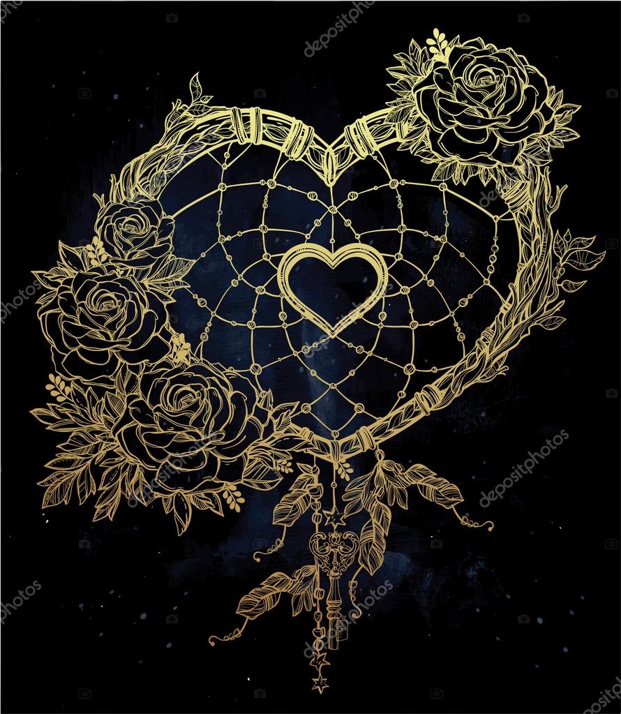 890x1023 Heart Shaped Dream Catcher With Feathers. Stock Vector Katja87