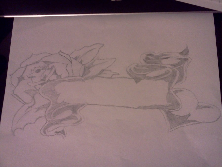 900x675 Rose Heart Name Banner Tattoo (Drawing) By Xblacknightmarex