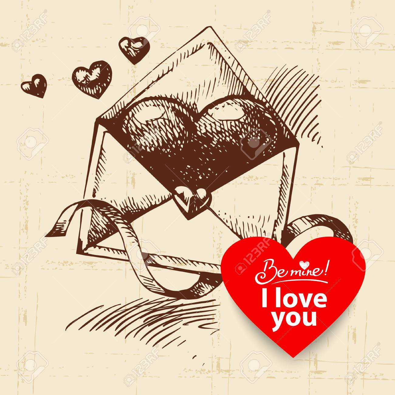 1300x1300 Valentine's Day Vintage Background. Hand Drawn Illustration